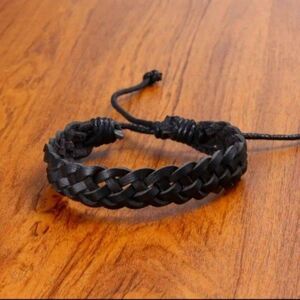 Black braided leather bracelet